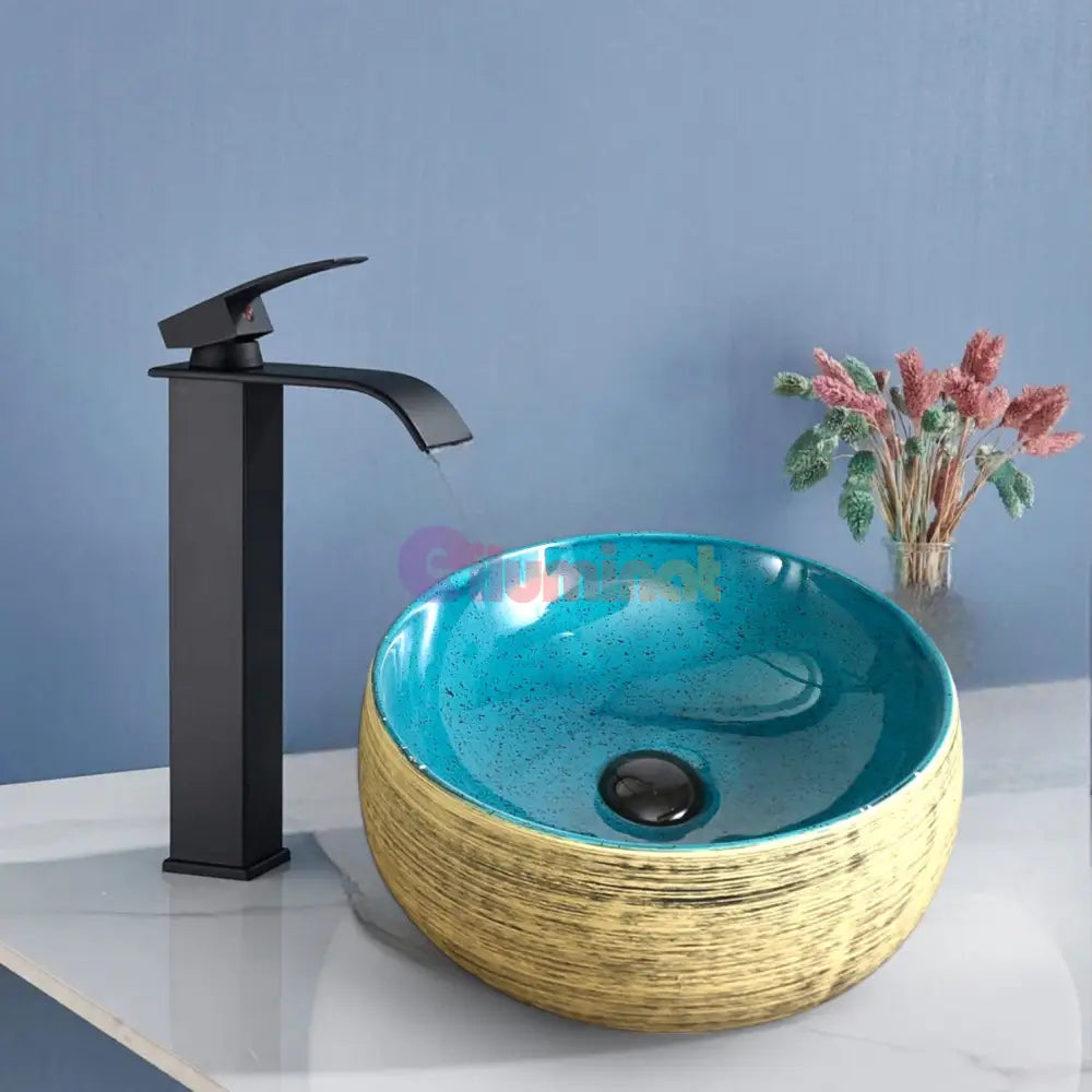 Lavoar Aplicat Luxury Line 41.5Cm Golden Turquoise Bathroom Sink