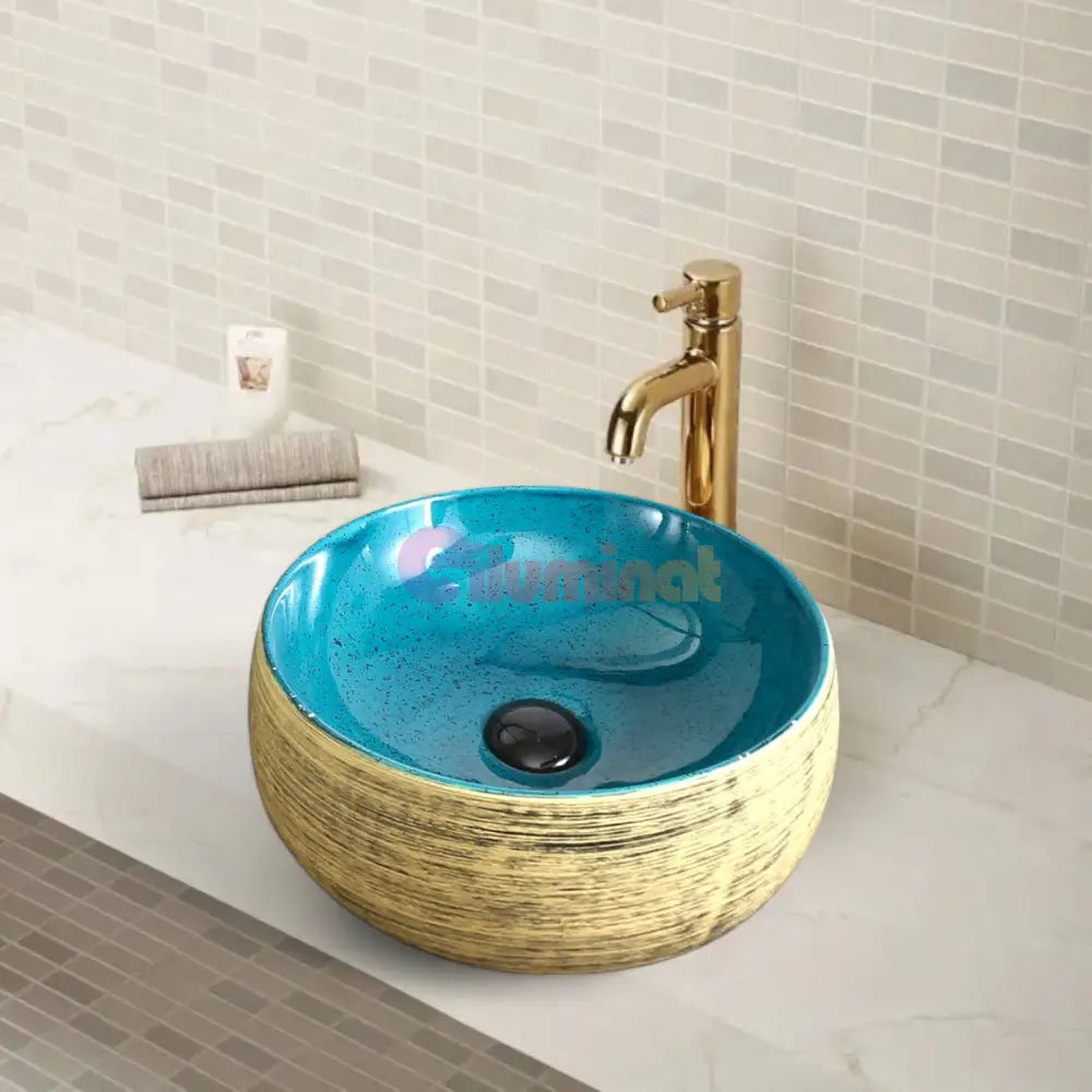 Lavoar Aplicat Luxury Line 41.5Cm Golden Turquoise Bathroom Sink