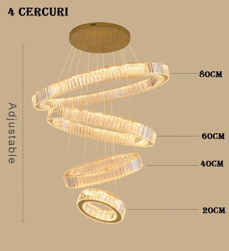 Candelabru Led 140W Cristal Royal Gold 4 Segmente Telecomanda Chandeliers Crystal