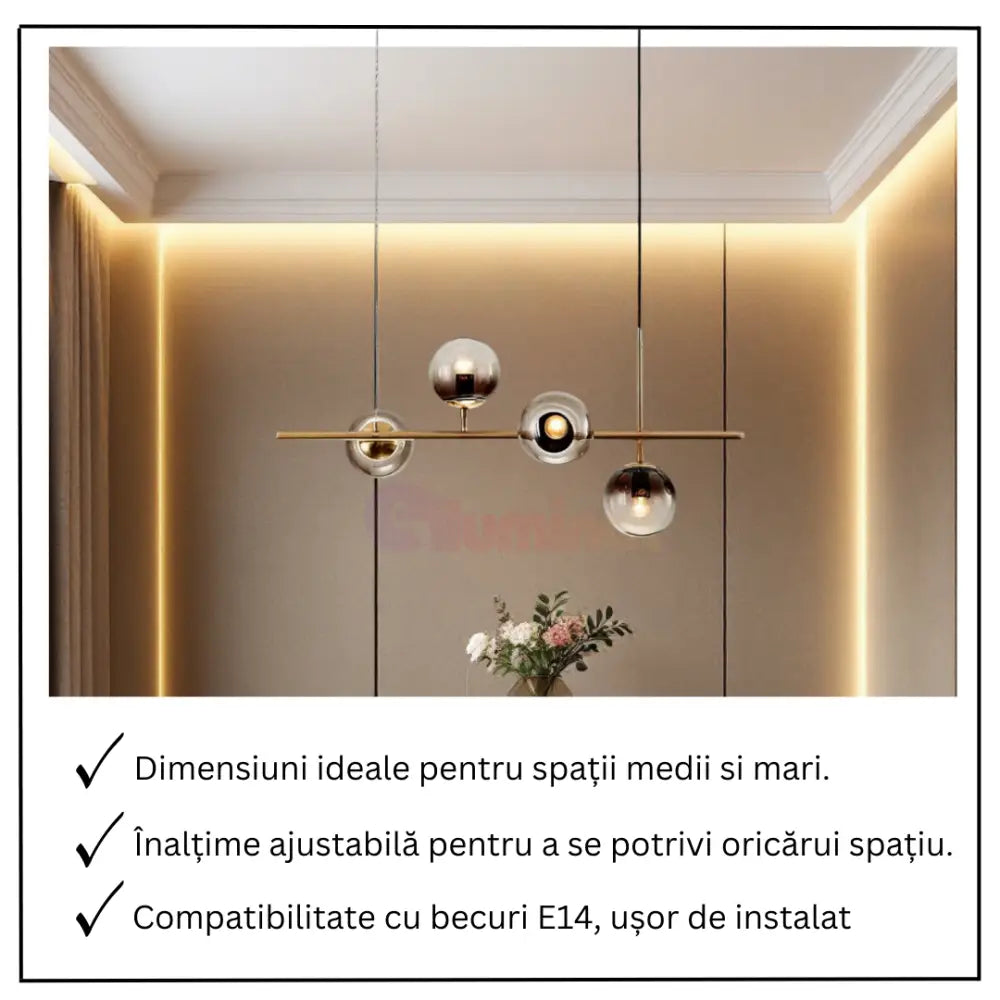 Lustra Abajur 4xE14 Suspendata Phantom Noir - DF557-4 AURIU / ABAJUR Chandeliers