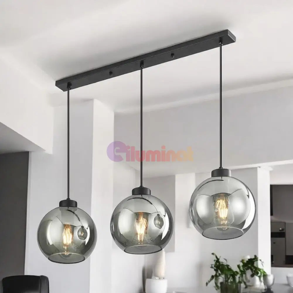 Lustra Abajur Fumuriu FIORE Suport Liniar 3xE27 NEAGRA / ABAJUR Chandeliers