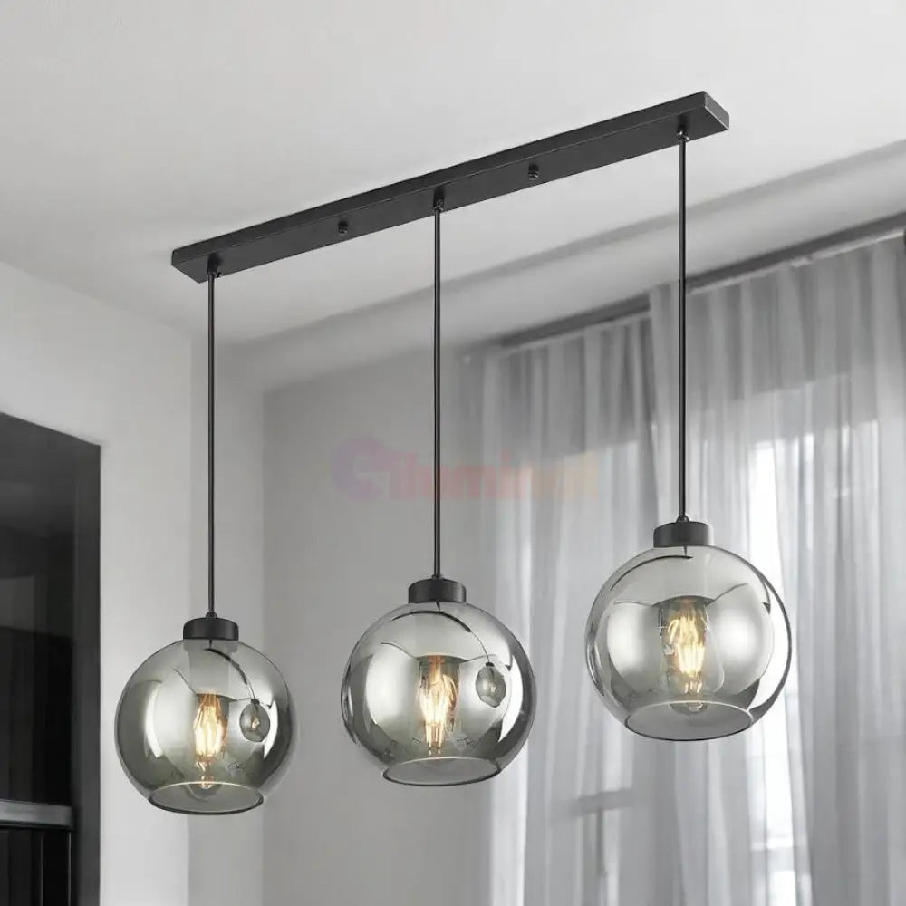 Lustra Abajur Fumuriu FIORE Suport Liniar 3xE27 NEAGRA / ABAJUR Chandeliers