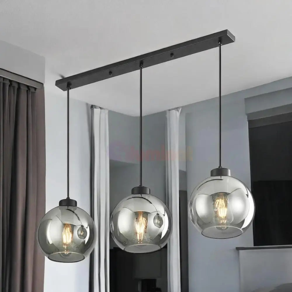 Lustra Abajur Fumuriu FIORE Suport Liniar 3xE27 NEAGRA / ABAJUR Chandeliers