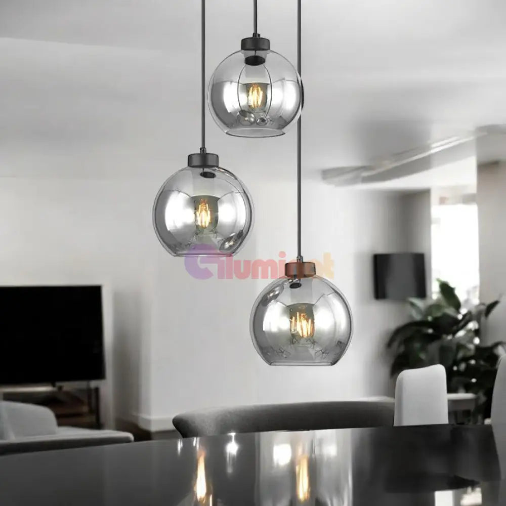 Lustra Abajur Fumuriu FIORE Suport Rotund 3xE27 NEAGRA / ABAJUR Chandeliers