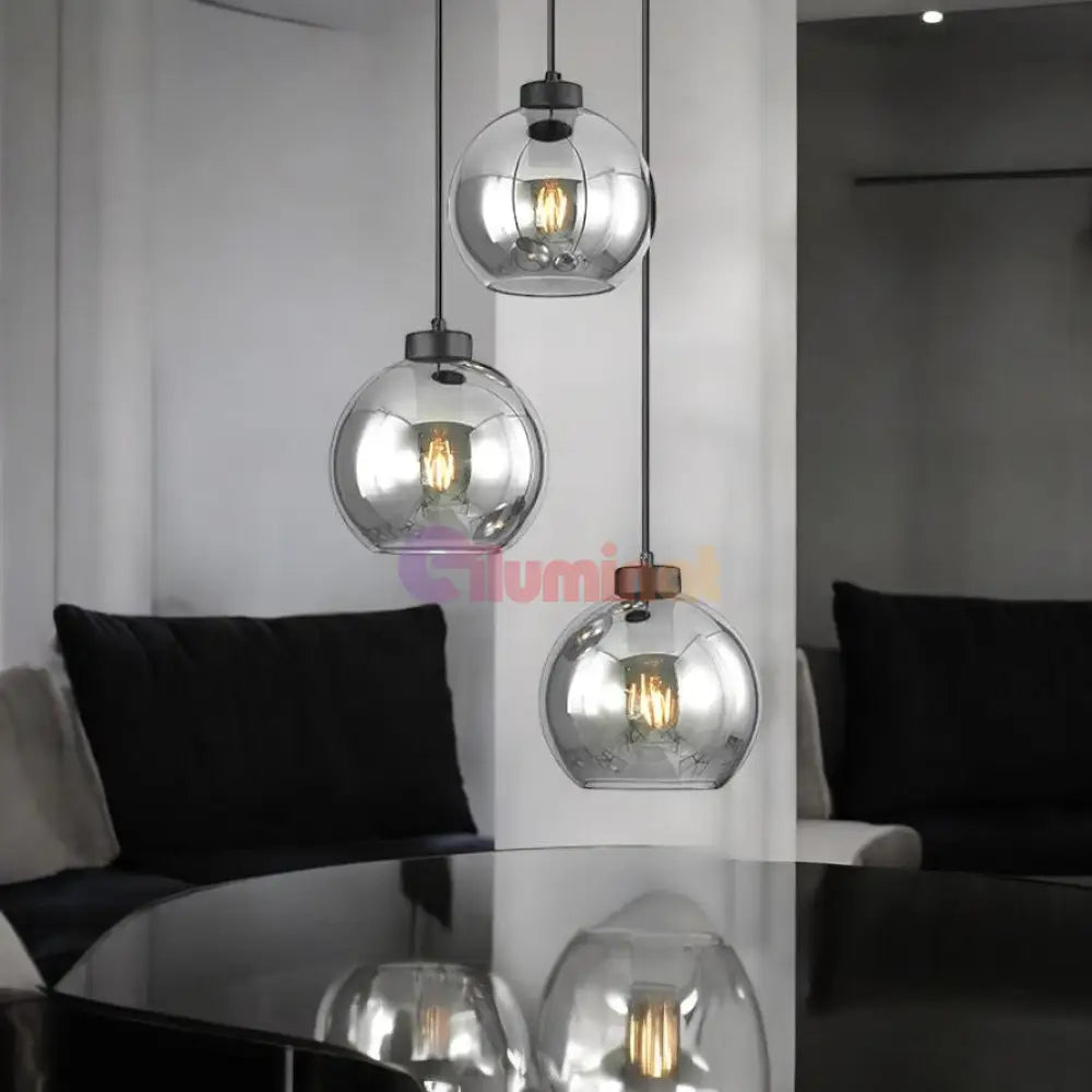 Lustra Abajur Fumuriu FIORE Suport Rotund 3xE27 NEAGRA / ABAJUR Chandeliers