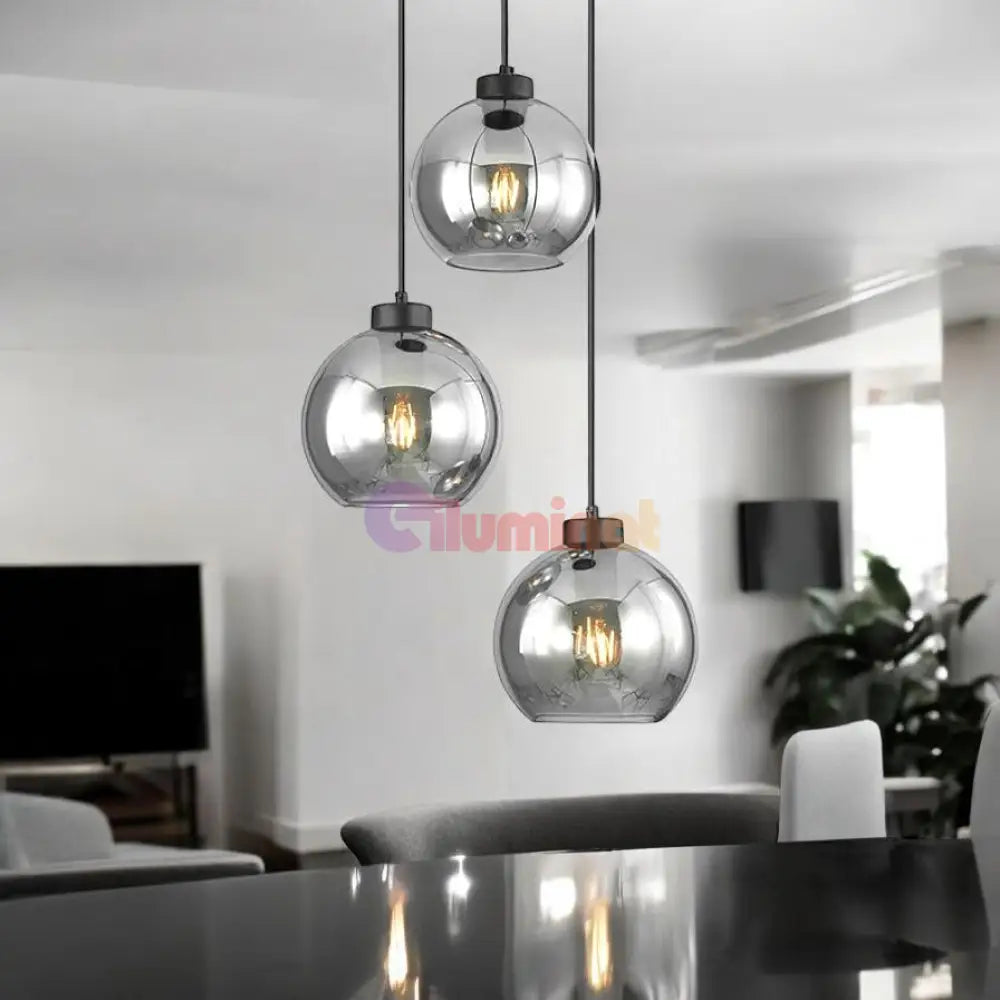 Lustra Abajur Fumuriu FIORE Suport Rotund 3xE27 NEAGRA / ABAJUR Chandeliers