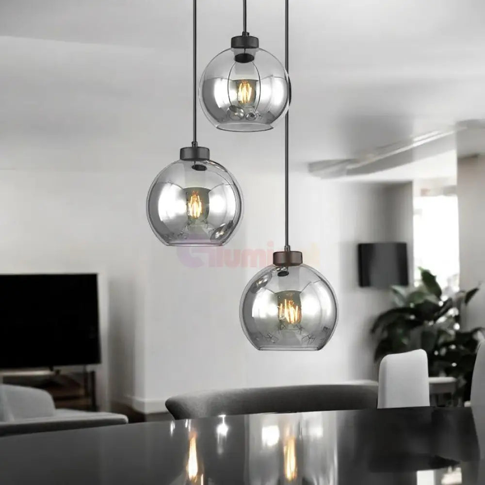 Lustra Abajur Fumuriu FIORE Suport Rotund 3xE27 NEAGRA / ABAJUR Chandeliers
