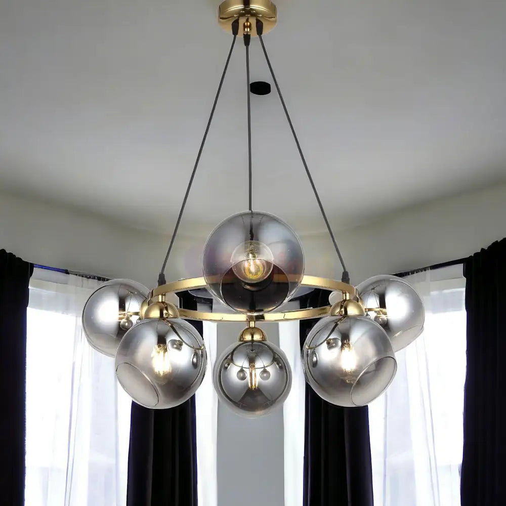 Lustra Abajur Fumuriu Gold 6Xe27 Mx399-6 Chandeliers