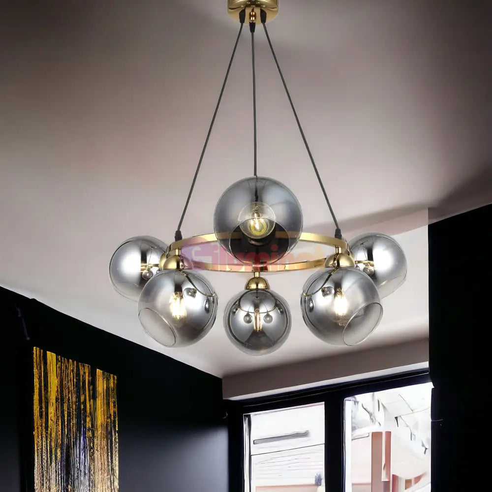 Lustra Abajur Fumuriu Gold 6Xe27 Mx399-6 Chandeliers