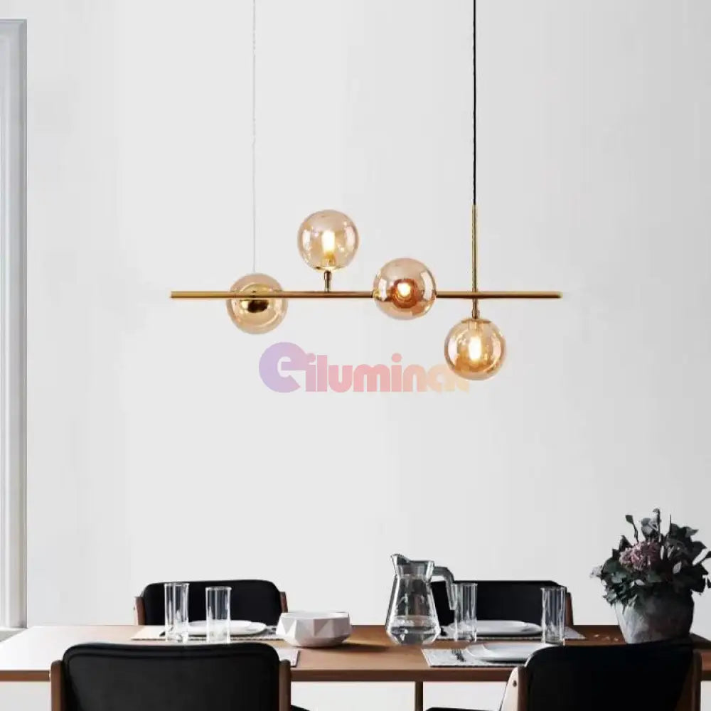 Lustra Abajur Transparent Gold Liniara 4Xe14 Chandeliers