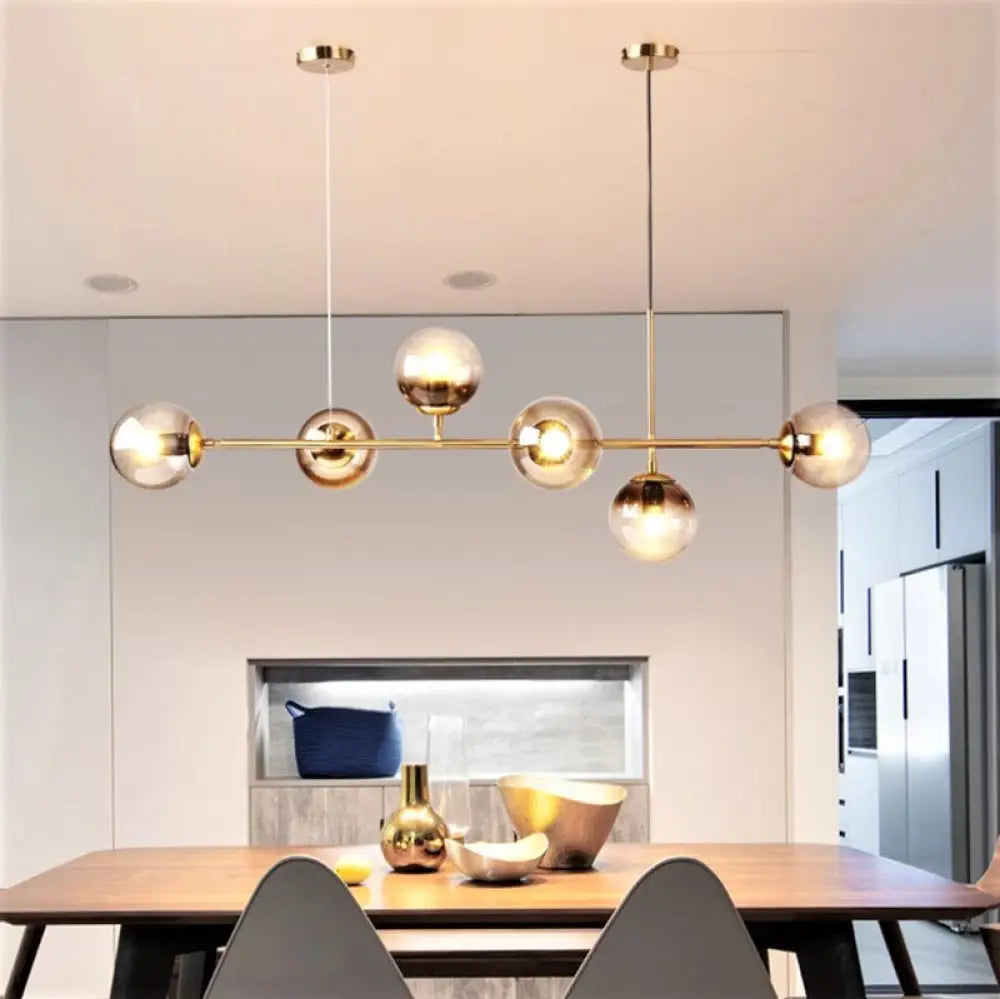 Lustra Abajur Transparent Gold Liniara 6Xe27 Chandeliers