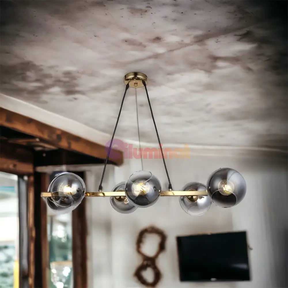 Lustra Abajur Fumuriu Gold Liniara 6Xe27 Mx401-6 Chandeliers