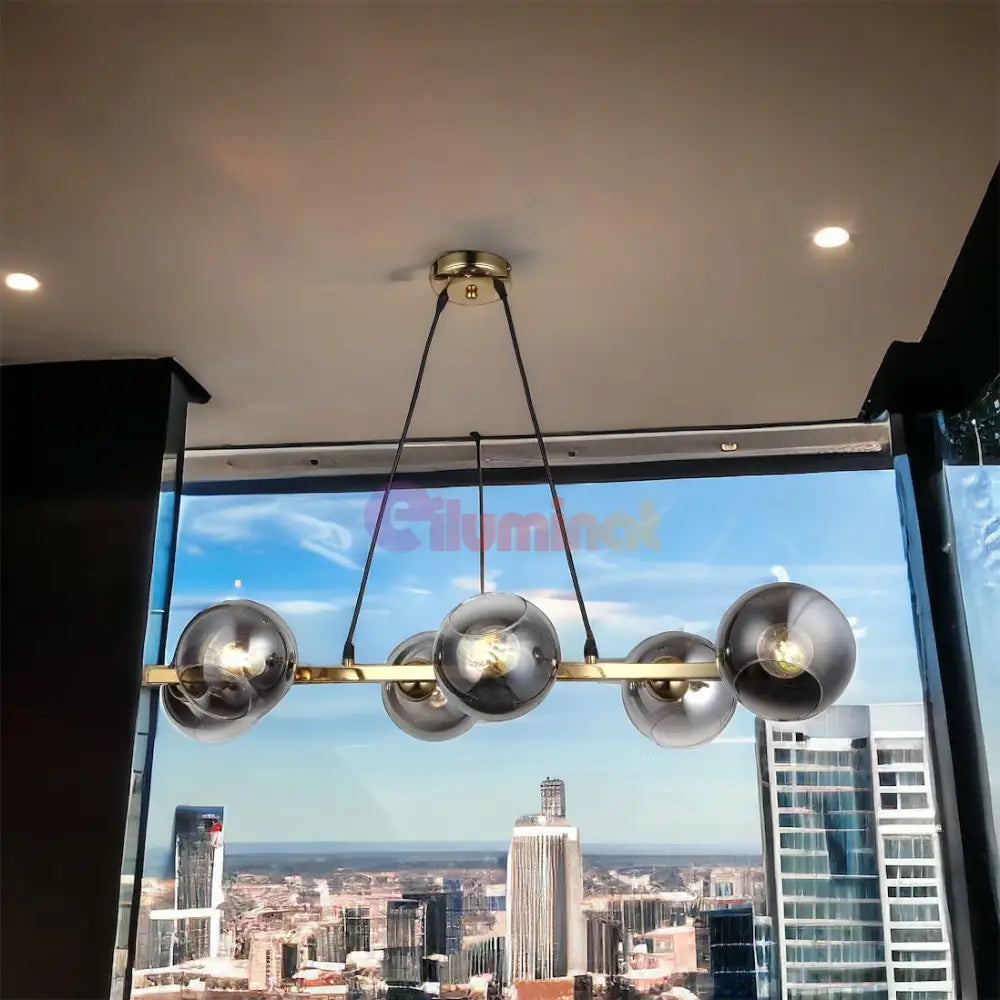 Lustra Abajur Fumuriu Gold Liniara 6Xe27 Mx401-6 Chandeliers