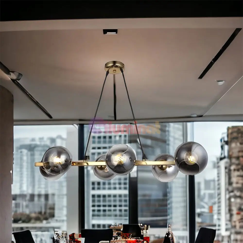 Lustra Abajur Fumuriu Gold Liniara 6Xe27 Mx401-6 Chandeliers