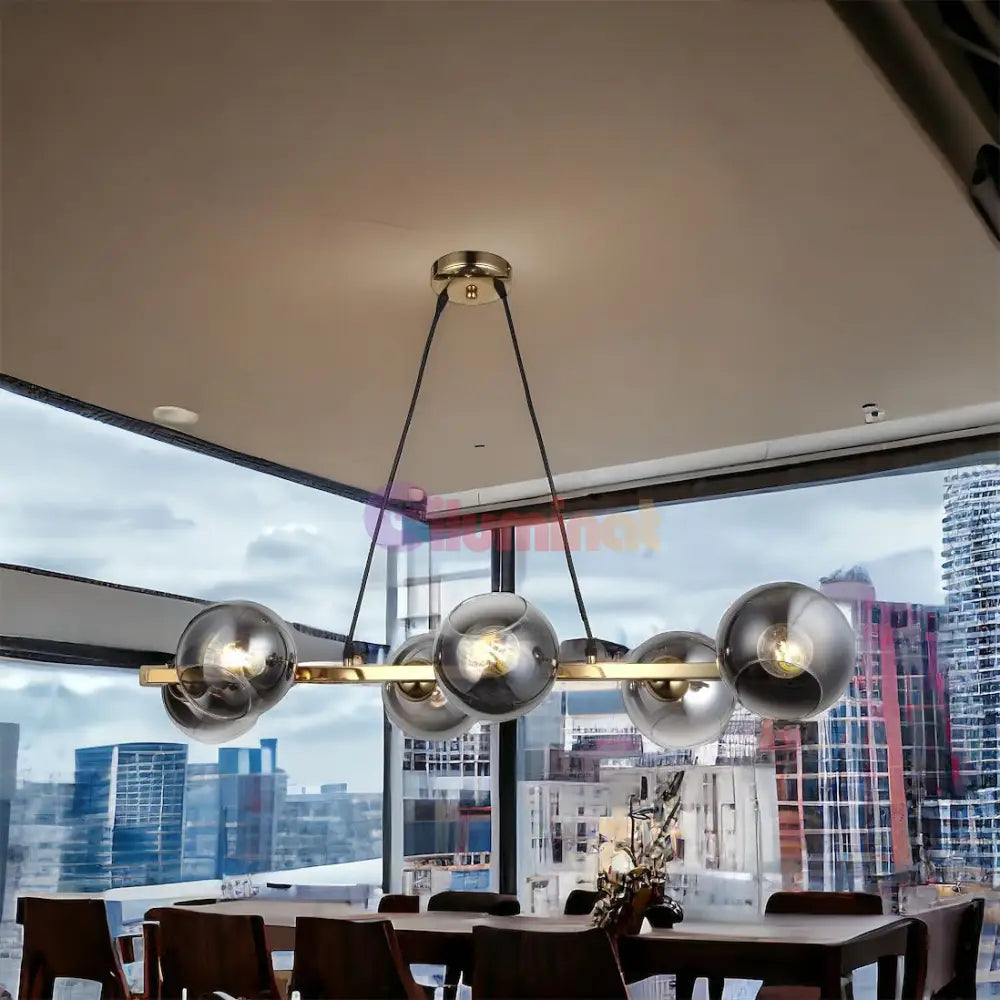Lustra Abajur Fumuriu Gold Liniara 6Xe27 Mx401-6 Chandeliers