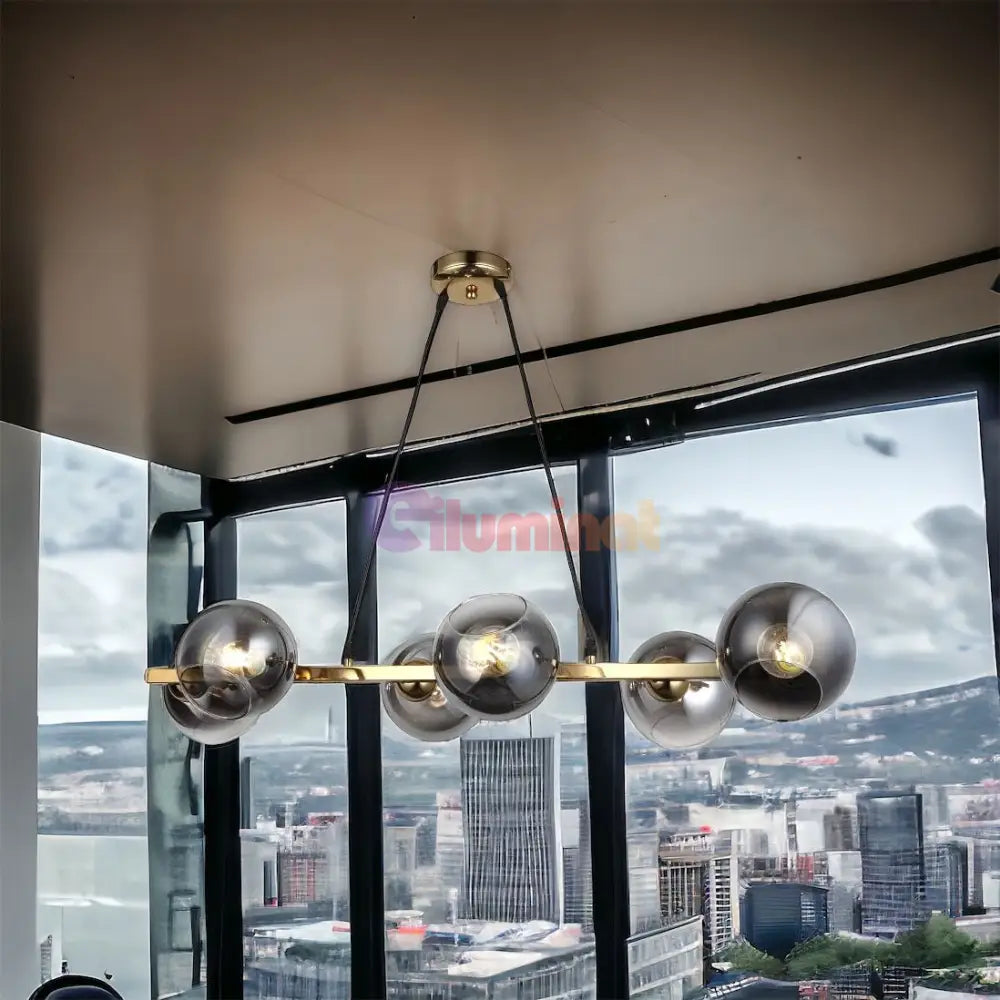 Lustra Abajur Fumuriu Gold Liniara 6Xe27 Mx401-6 Chandeliers