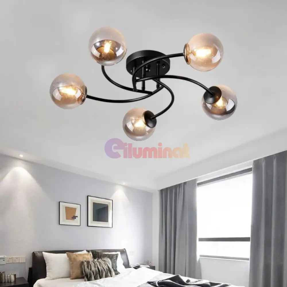 Lustra Abajur Fumuriu RIEVA 5xE27 Black NEAGRA / ABAJUR Chandeliers