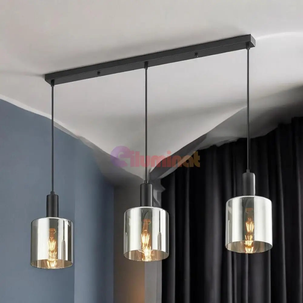 Lustra Abajur Fumuriu SAVIO Suport Liniar 3xE27 NEAGRA / ABAJUR Chandeliers