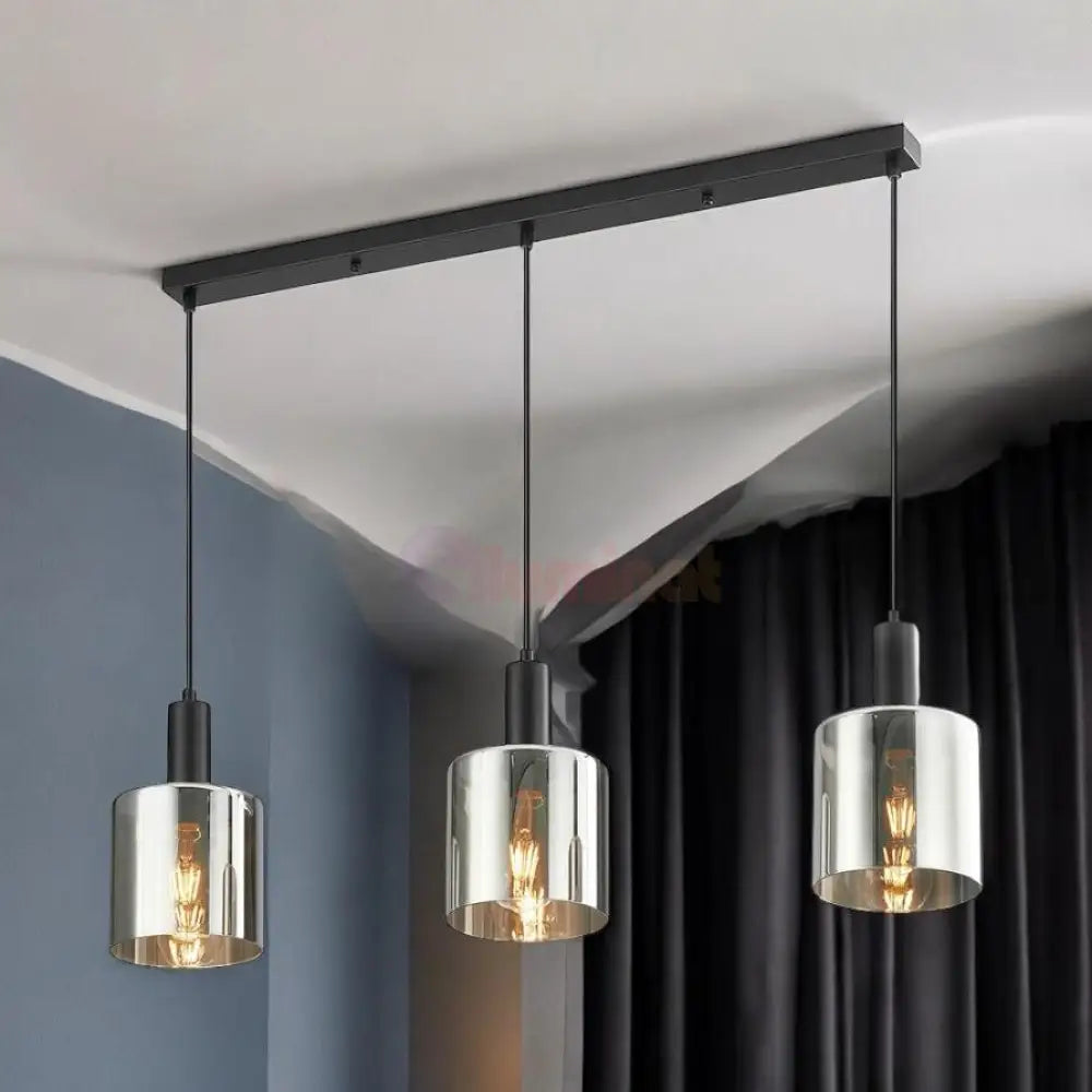 Lustra Abajur Fumuriu SAVIO Suport Liniar 3xE27 NEAGRA / ABAJUR Chandeliers