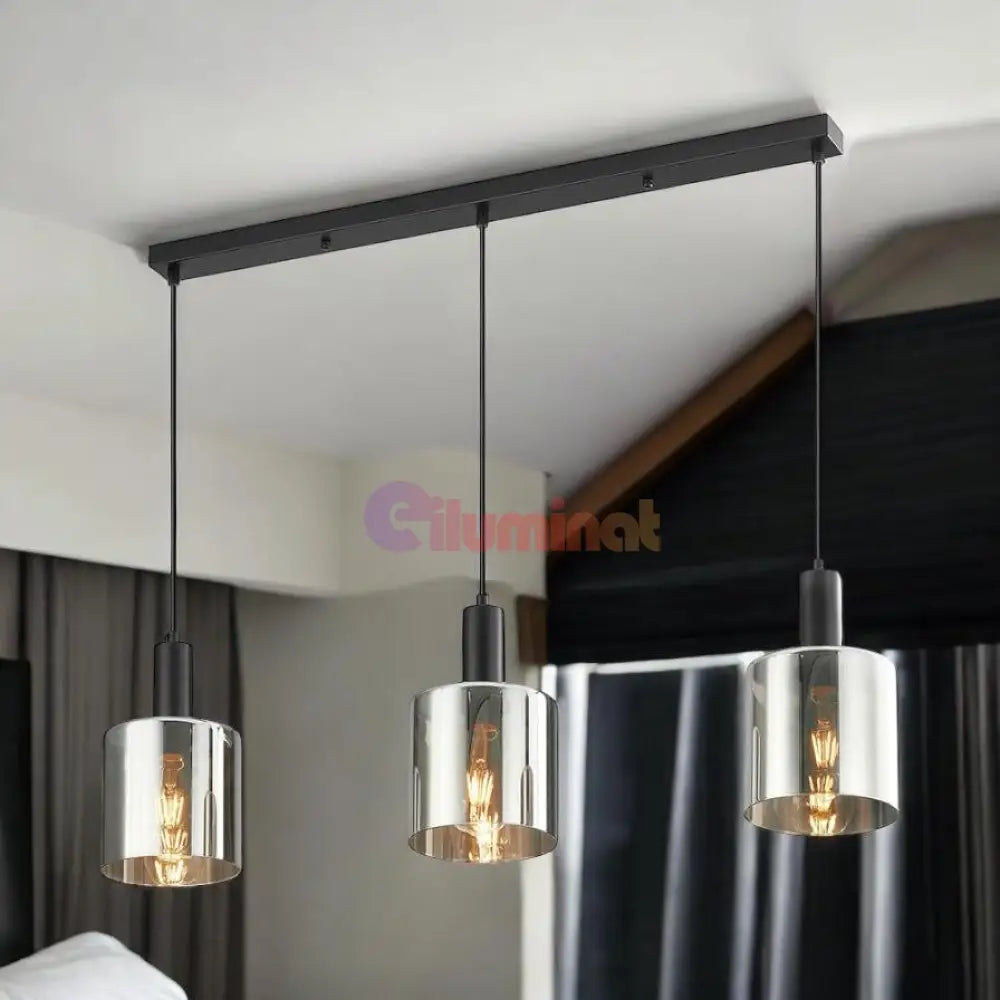 Lustra Abajur Fumuriu SAVIO Suport Liniar 3xE27 NEAGRA / ABAJUR Chandeliers