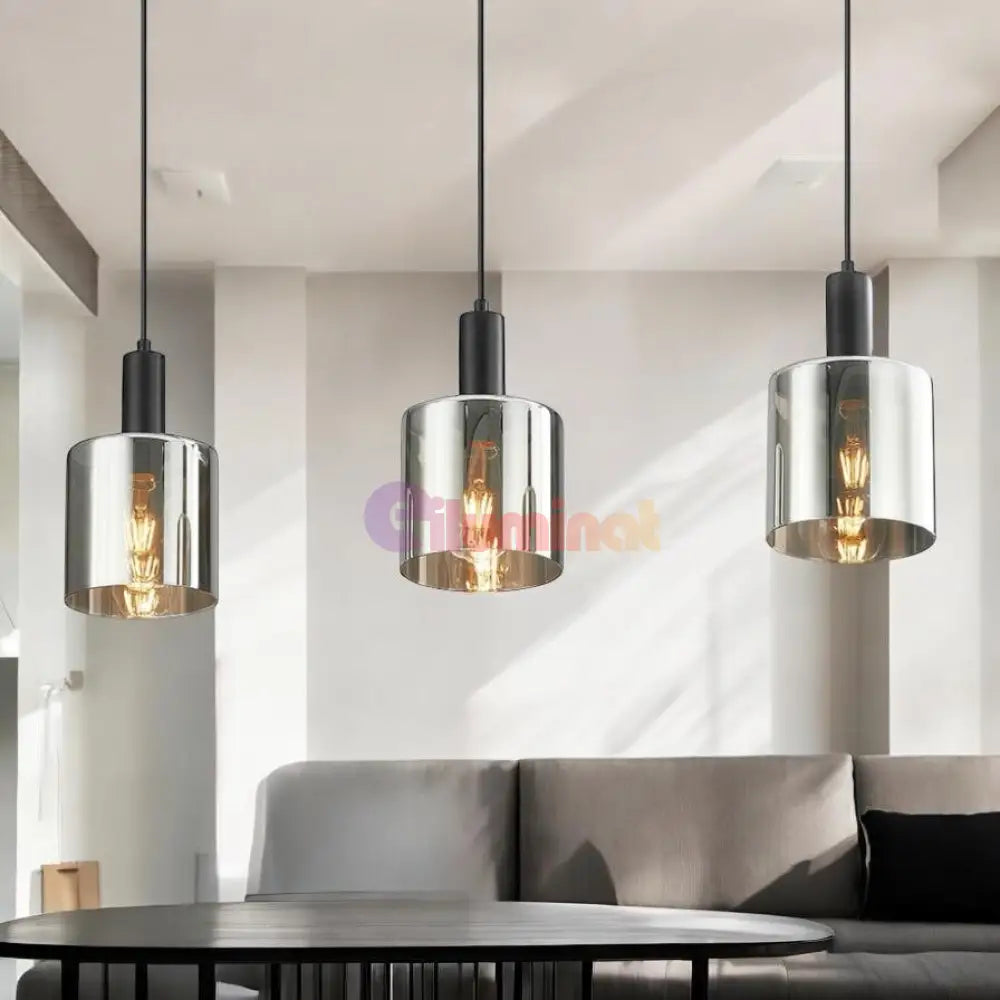 Lustra Abajur Fumuriu SAVIO Suport Liniar 3xE27 NEAGRA / ABAJUR Chandeliers