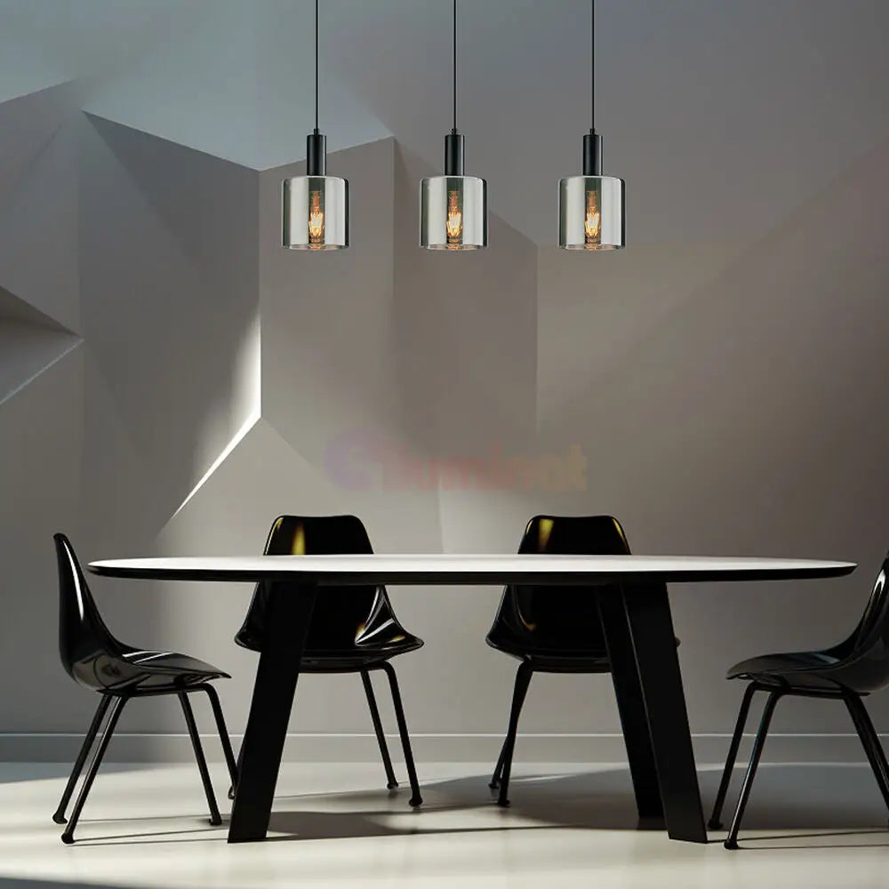 Lustra Abajur Fumuriu SAVIO Suport Liniar 3xE27 NEAGRA / ABAJUR Chandeliers