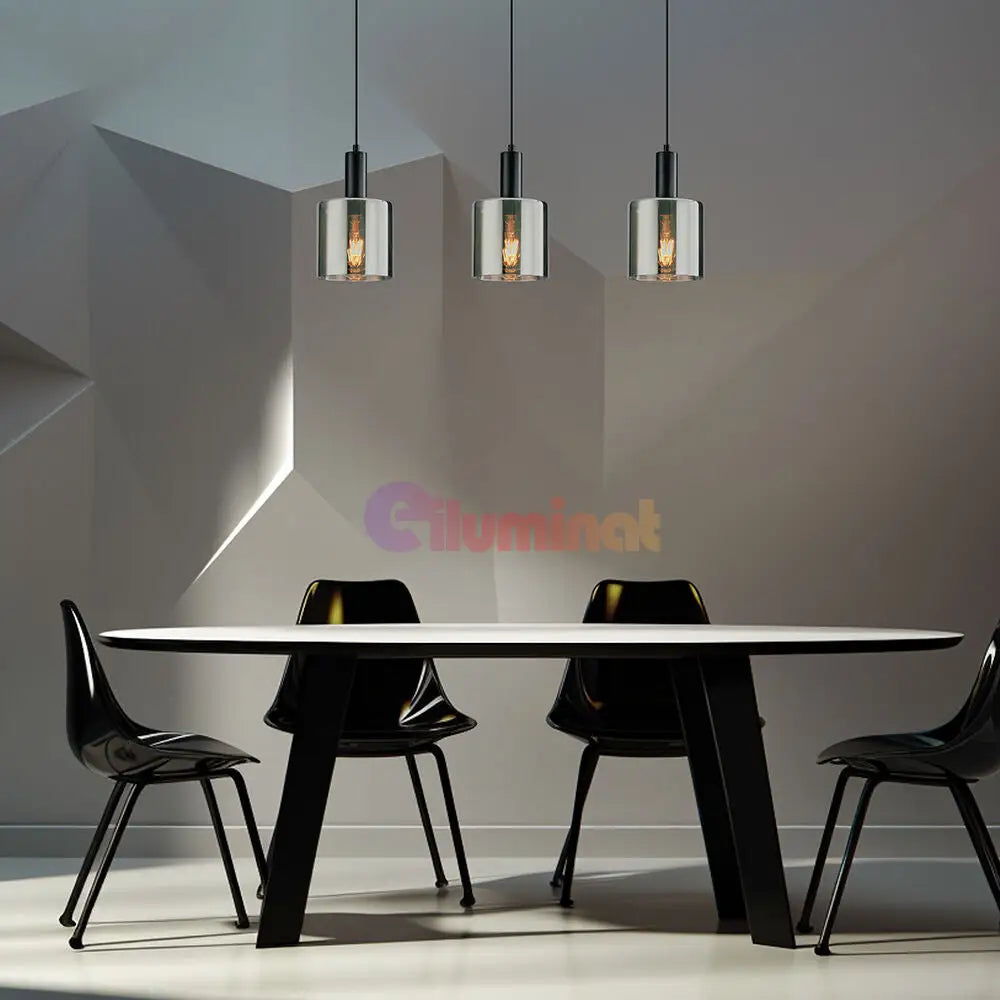 Lustra Abajur Fumuriu SAVIO Suport Liniar 3xE27 NEAGRA / ABAJUR Chandeliers