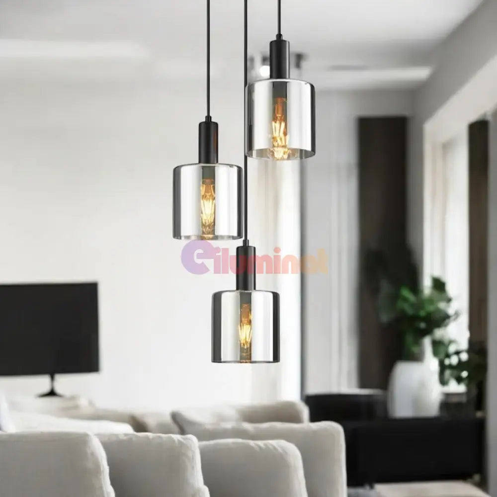 Lustra Abajur Fumuriu SAVIO Suport Rotund 3xE27 NEAGRA / ABAJUR Chandeliers