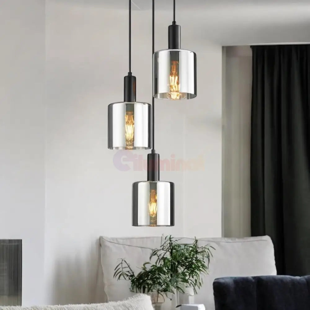 Lustra Abajur Fumuriu SAVIO Suport Rotund 3xE27 NEAGRA / ABAJUR Chandeliers