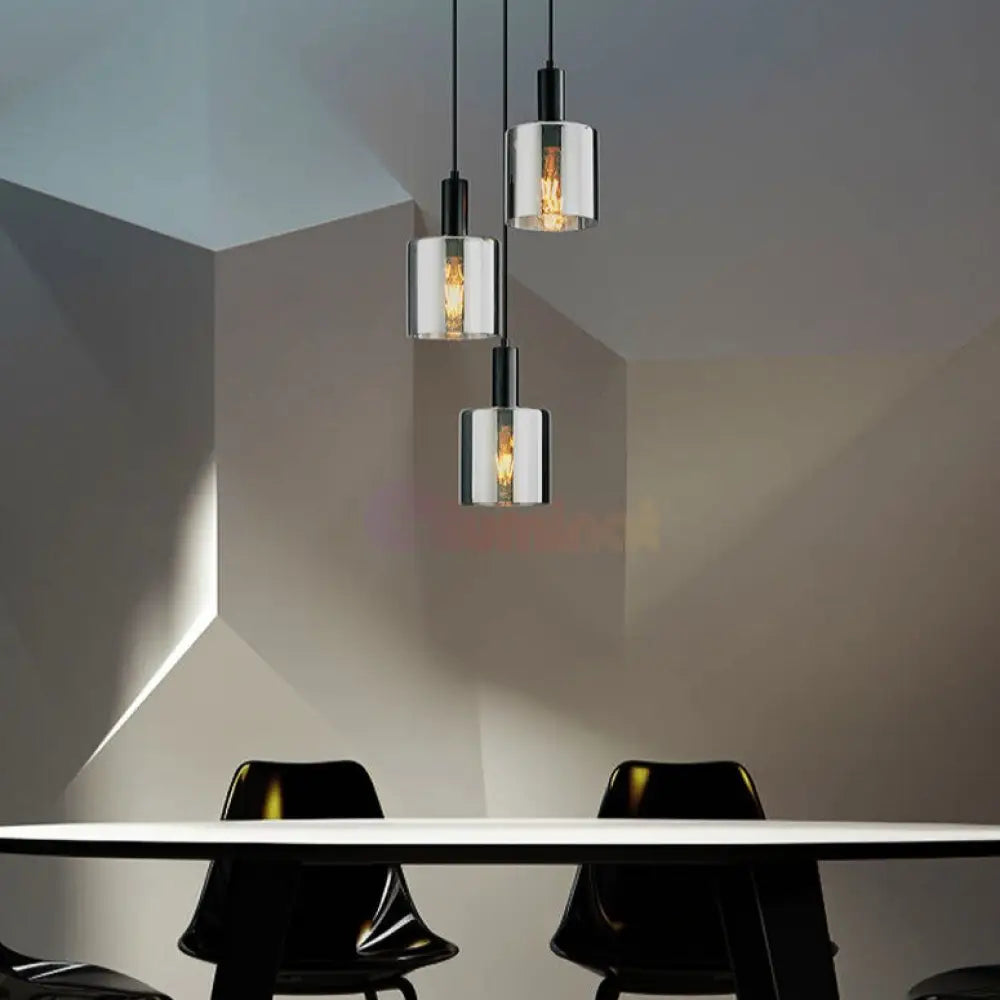 Lustra Abajur Fumuriu SAVIO Suport Rotund 3xE27 NEAGRA / ABAJUR Chandeliers