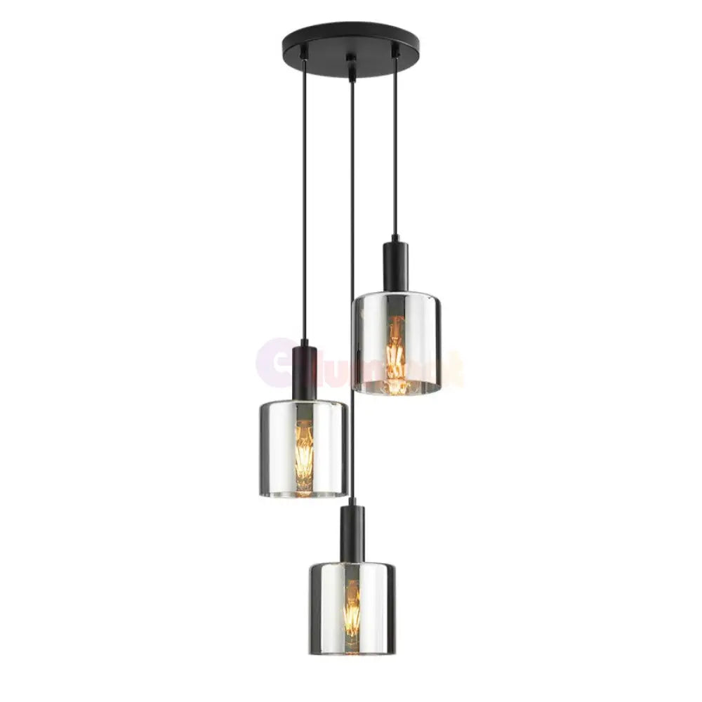 Lustra Abajur Fumuriu SAVIO Suport Rotund 3xE27 NEAGRA / ABAJUR Chandeliers