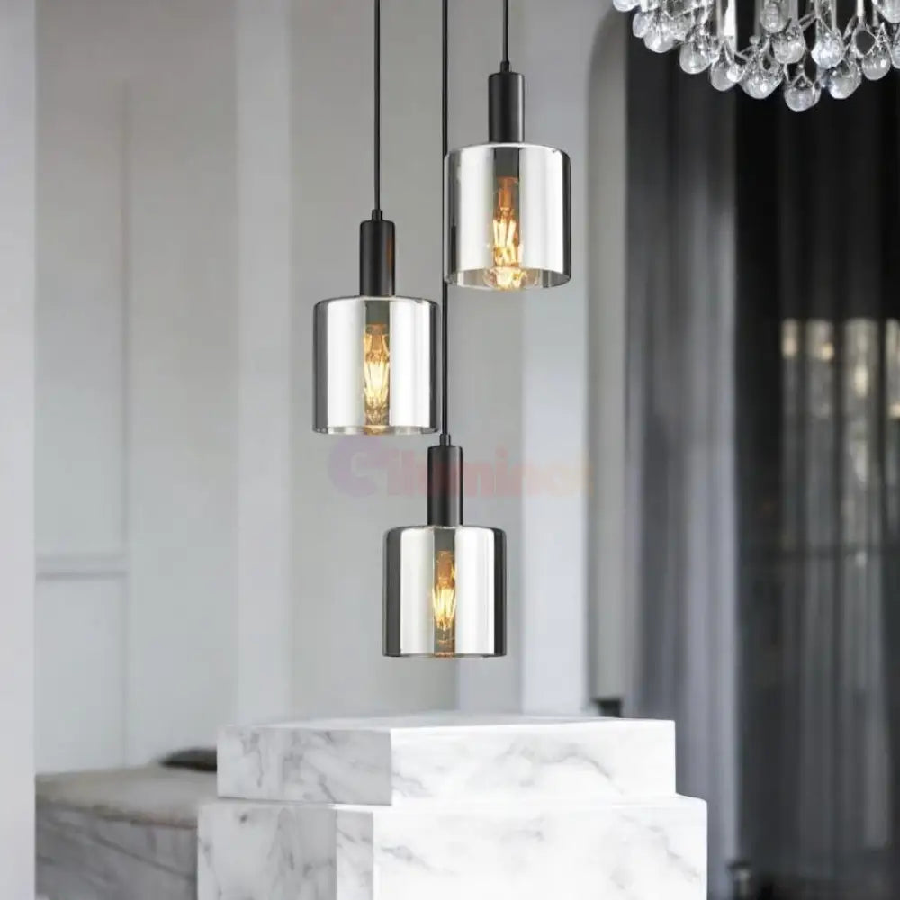 Lustra Abajur Fumuriu SAVIO Suport Rotund 3xE27 NEAGRA / ABAJUR Chandeliers