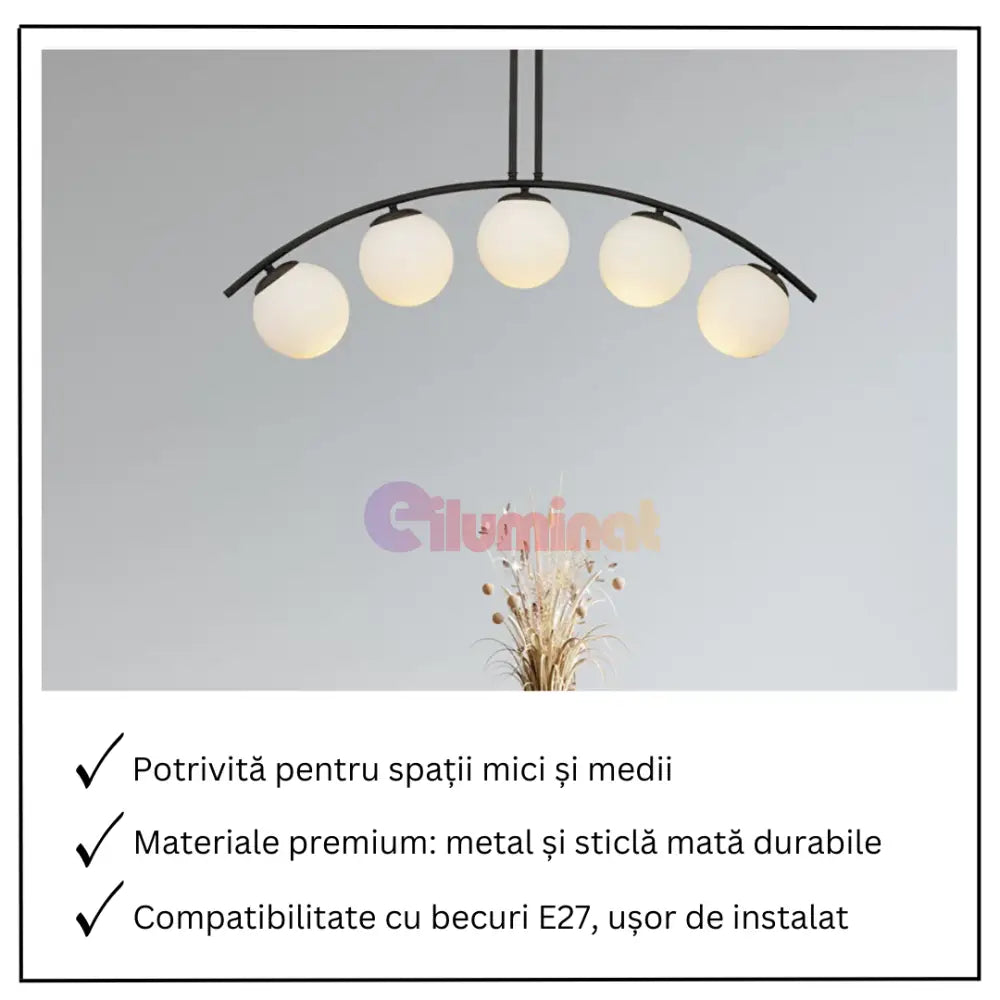 Lustra Abajur 5xE27 MAT BLACK ARC - 6639-5 NEAGRA / ABAJUR Chandeliers