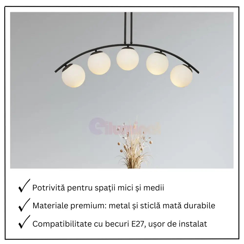 Lustra Abajur 5xE27 MAT BLACK ARC - 6639-5 NEAGRA / ABAJUR Chandeliers