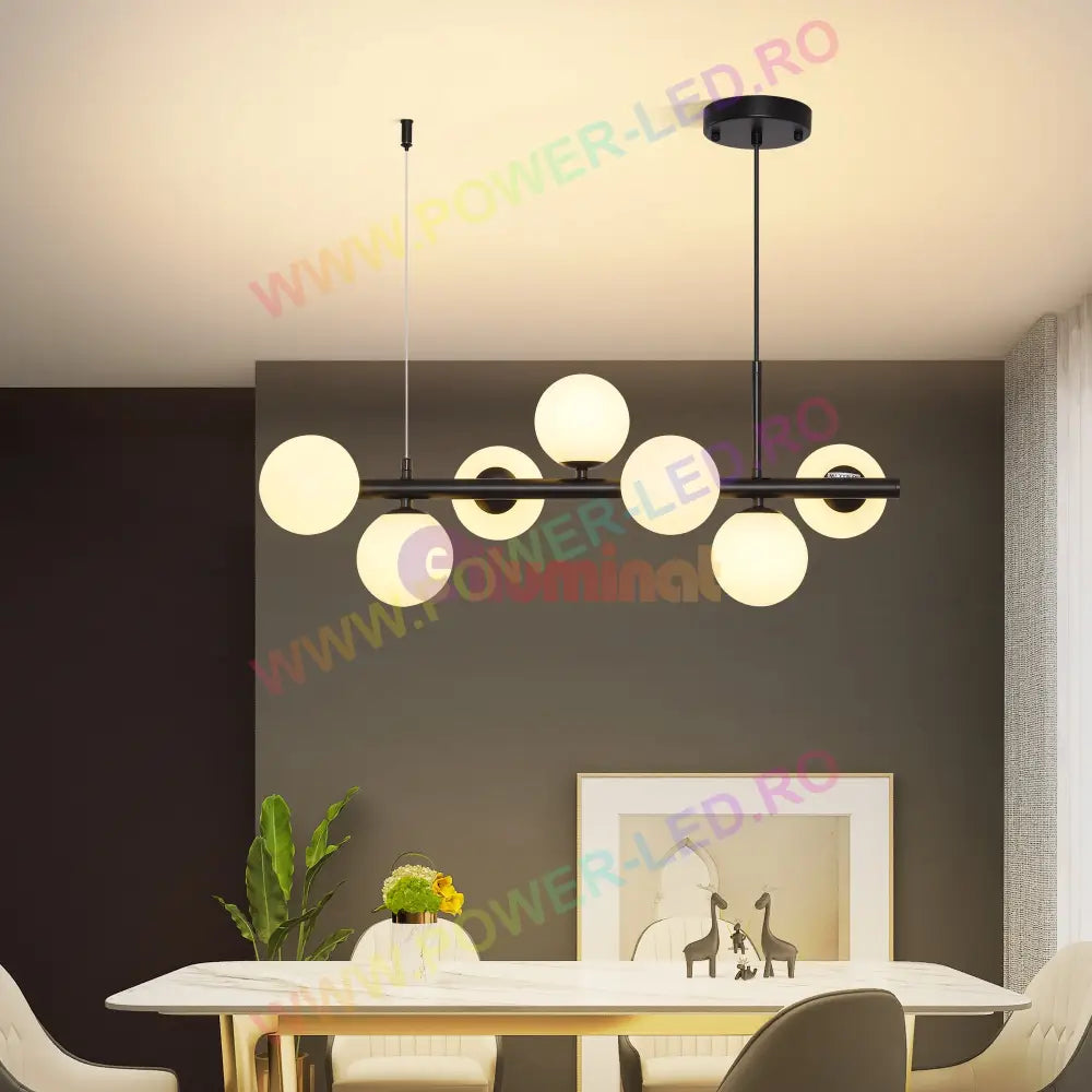 Lustra Abajur Mat Black Liniara 7Xg9 Chandeliers