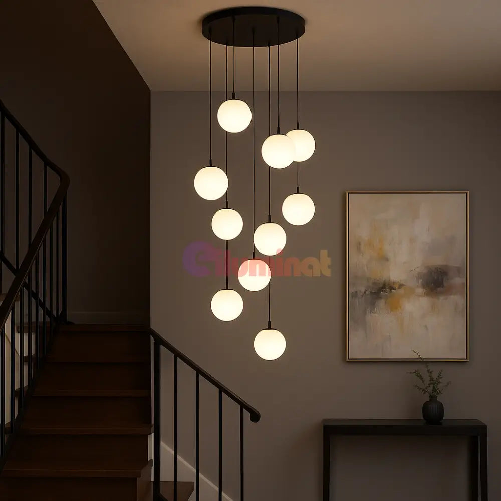 Lustra Abajur Mat Black LUXURY Staircaise 12 Abajururi 200CM NEAGRA / ABAJUR / D50CM/12XE27 Chandeliers