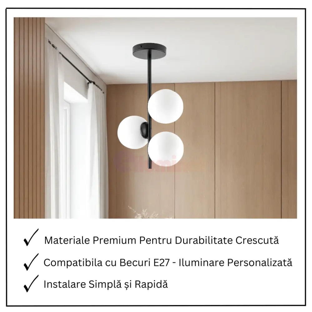 Lustra Abajur 3xE27 MAT BLACK - 8867-3 NEAGRA / ABAJUR Chandeliers