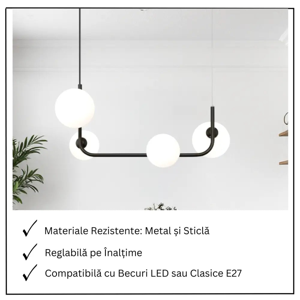 Lustra Abajur MAT BLACK Urban Orbit 4xE27 - 3001-4 NEAGRA / ABAJUR Chandeliers