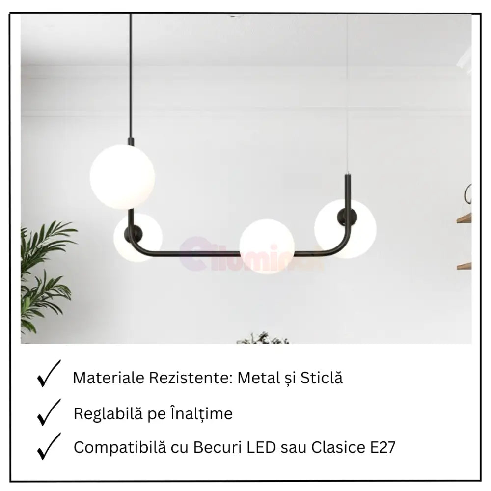 Lustra Abajur MAT BLACK Urban Orbit 4xE27 - 3001-4 NEAGRA / ABAJUR Chandeliers