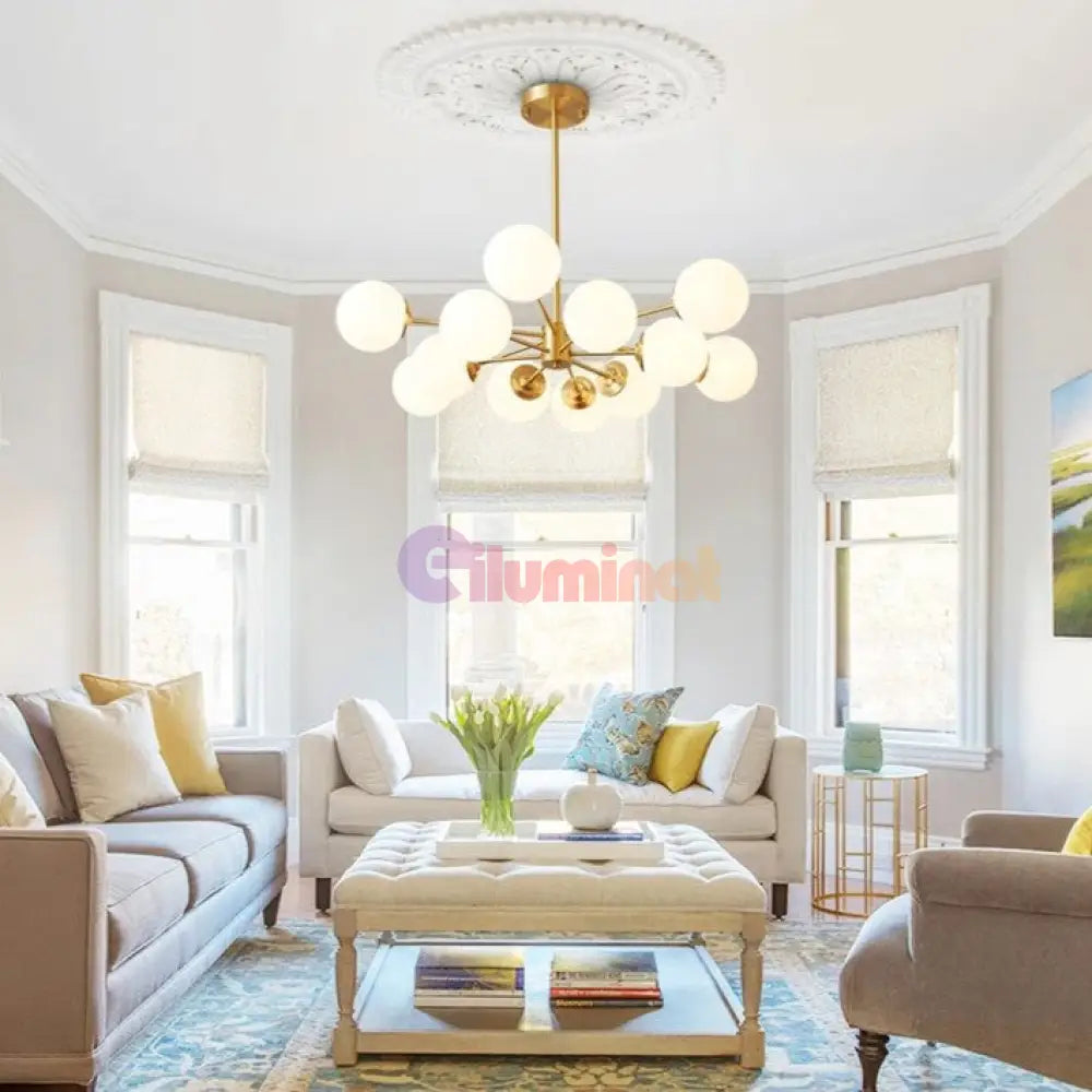 Lustra Abajur Mat Gold 12Xe27 Dx103/6 + 6 Chandeliers