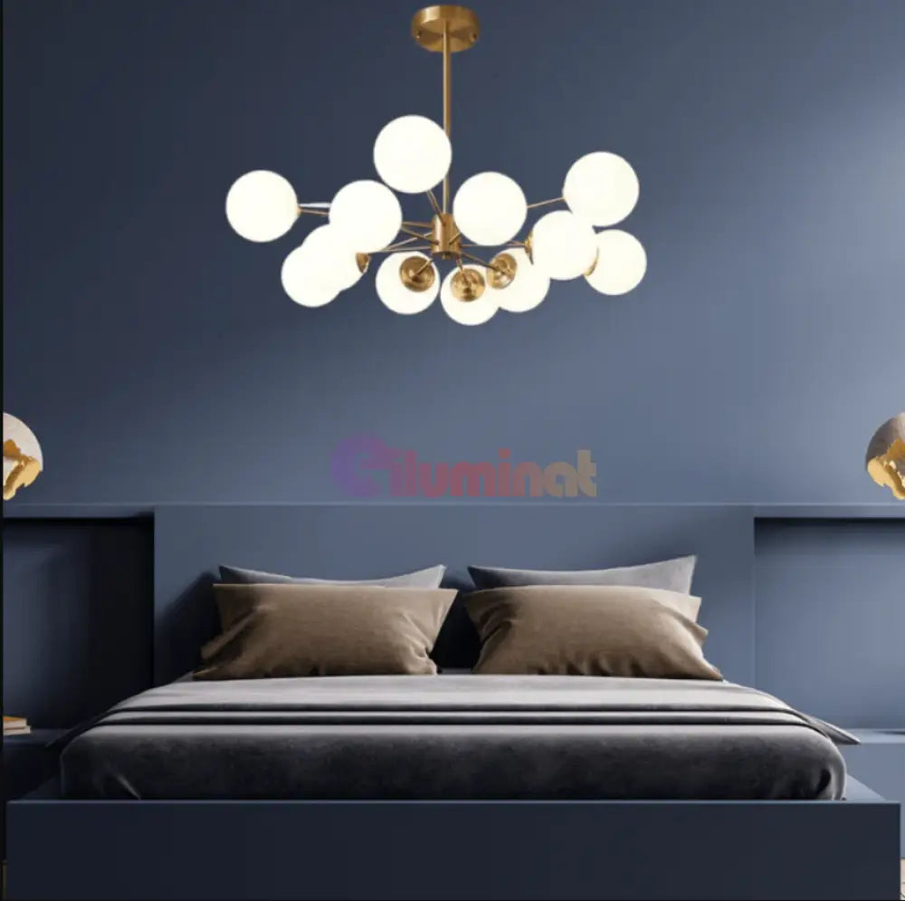 Lustra Abajur Mat Gold 12Xe27 Dx103/6 + 6 Chandeliers