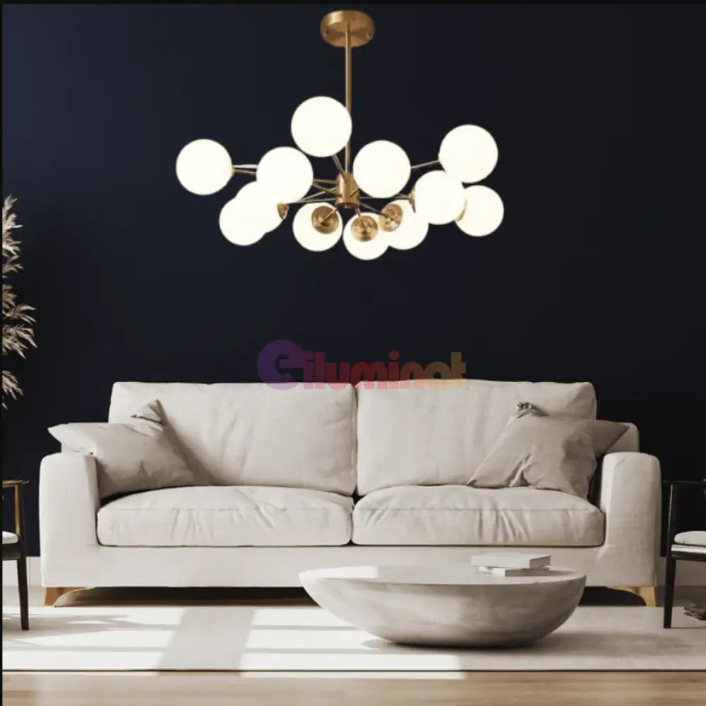 Lustra Abajur Mat Gold 12Xe27 Dx103/6 + 6 Chandeliers