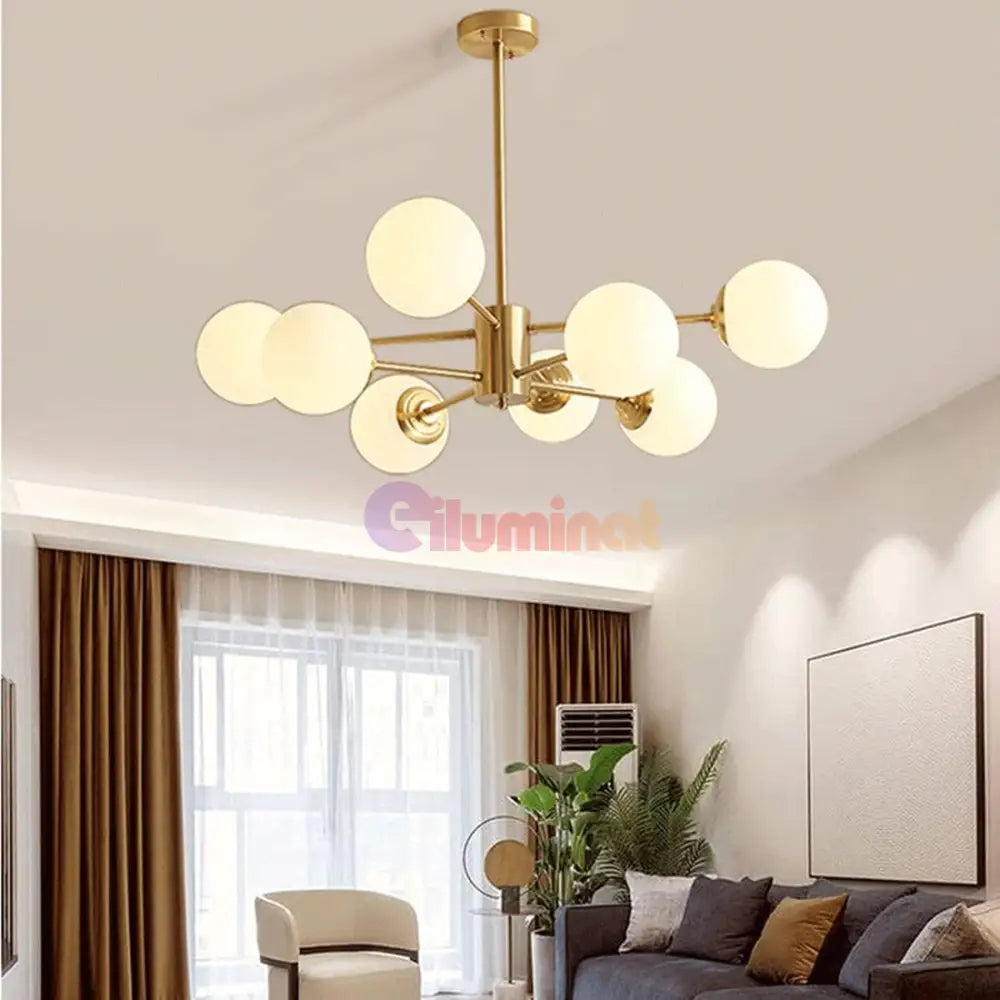 Lustra Abajur Mat Gold 8Xe27 Dx103-4 + 4 Gd Chandeliers