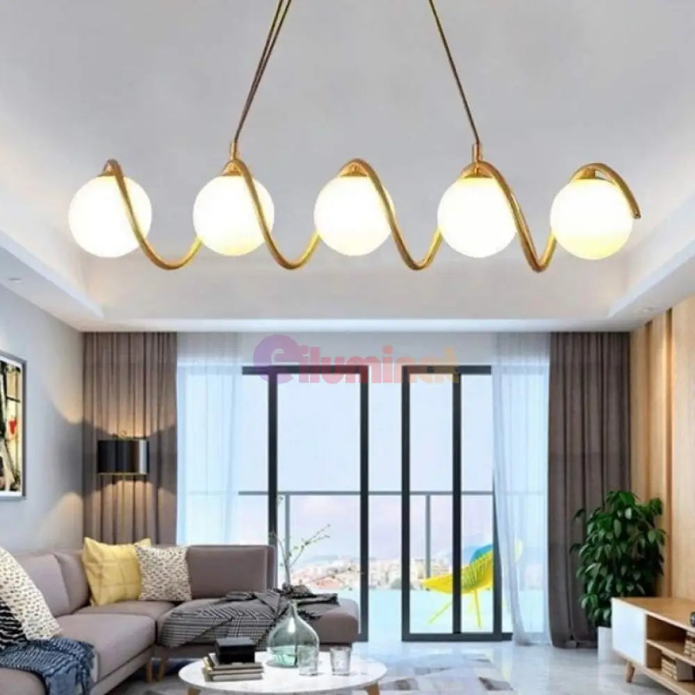 Lustra Abajur Mat Gold Liniara 5Xe27 Spiral Mx165-5 Chandeliers