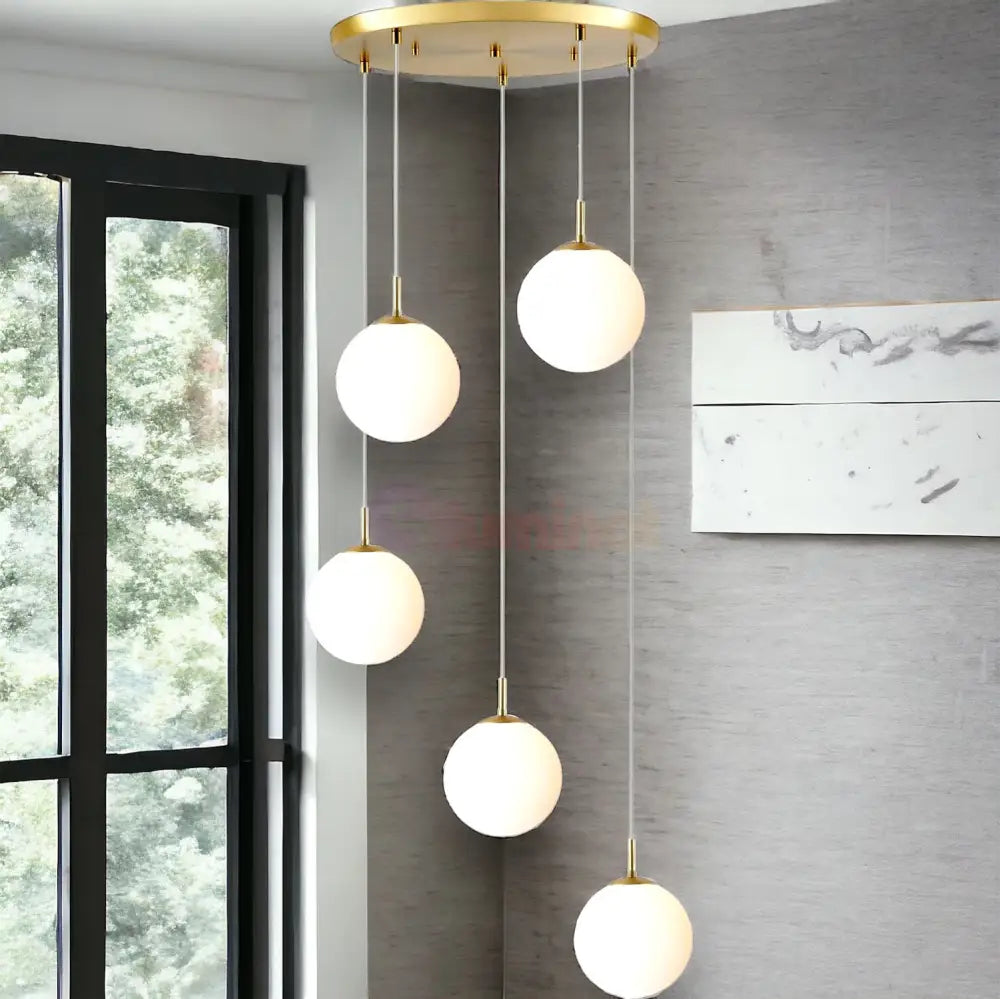 Lustra Abajur Mat Gold Luxury Staircase 5Xe27 Chandeliers