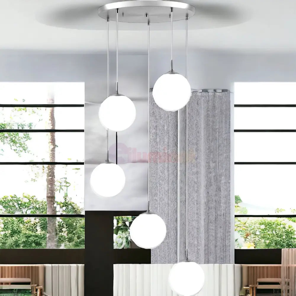Lustra Abajur Mat Silver Luxury Staircase 5Xe27 Chandeliers
