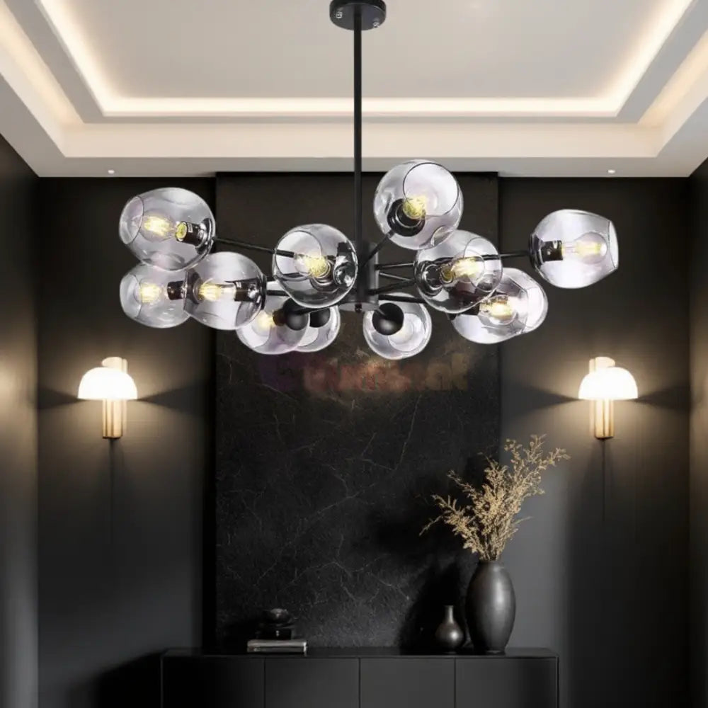 Lustra Abajur Sticla 12xE27 Umbrava - 6035-12 NEAGRA / ABAJUR Chandeliers