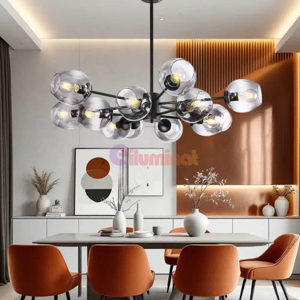 Lustra Abajur Sticla 12xE27 Umbrava - 6035-12 NEAGRA / ABAJUR Chandeliers