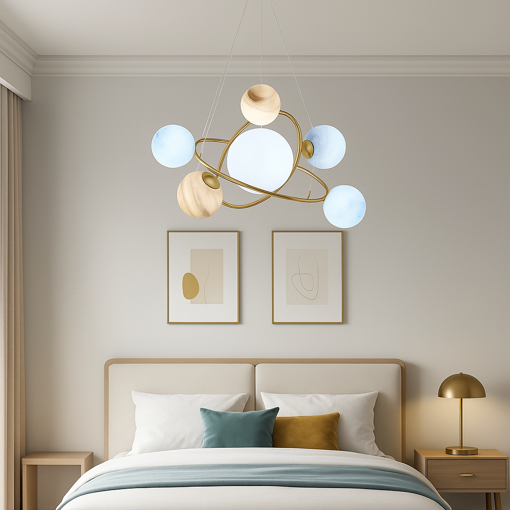 Lustra Suspendata Abajur Mat Gold Murano Style 7xE27 AURIE / SUSPENDATE Lighting Fixtures