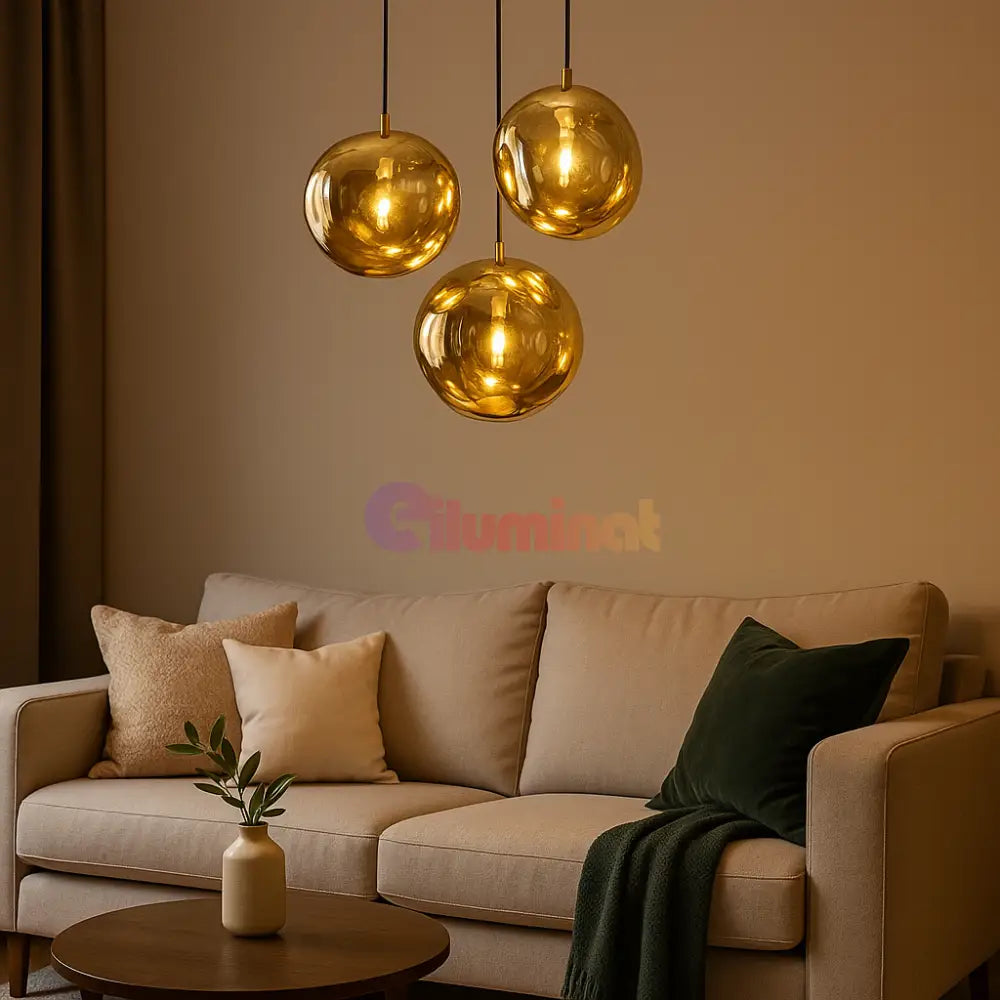 Lustra Abajur Suspendata Golden Orbs 3xE27 AURIE / SUSPENDATE Lighting Fixtures